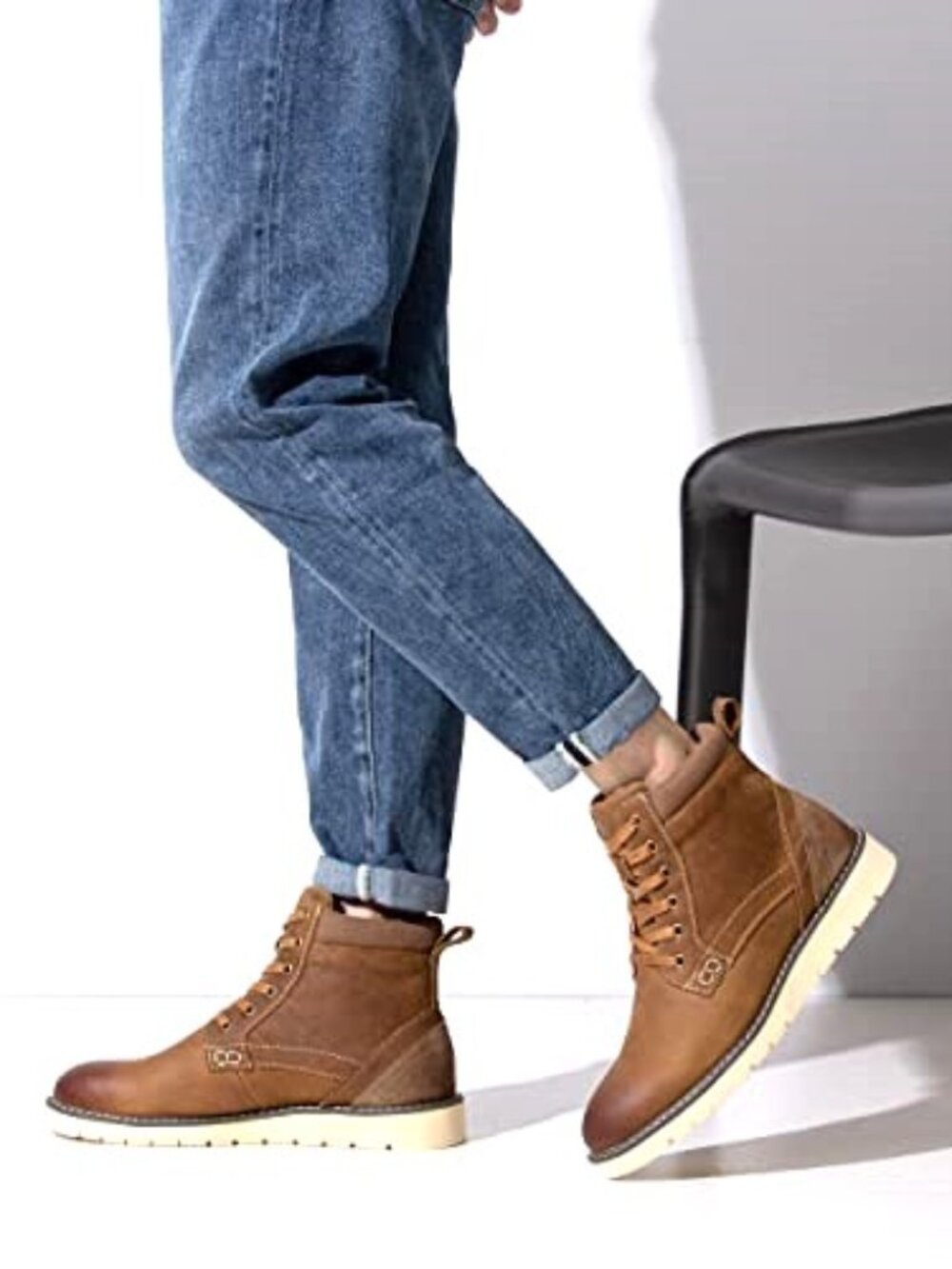Vostey Milan Brown Lace-Up Chukka Ankle Boots Men's 11.5 Faux Leather Casual EUC